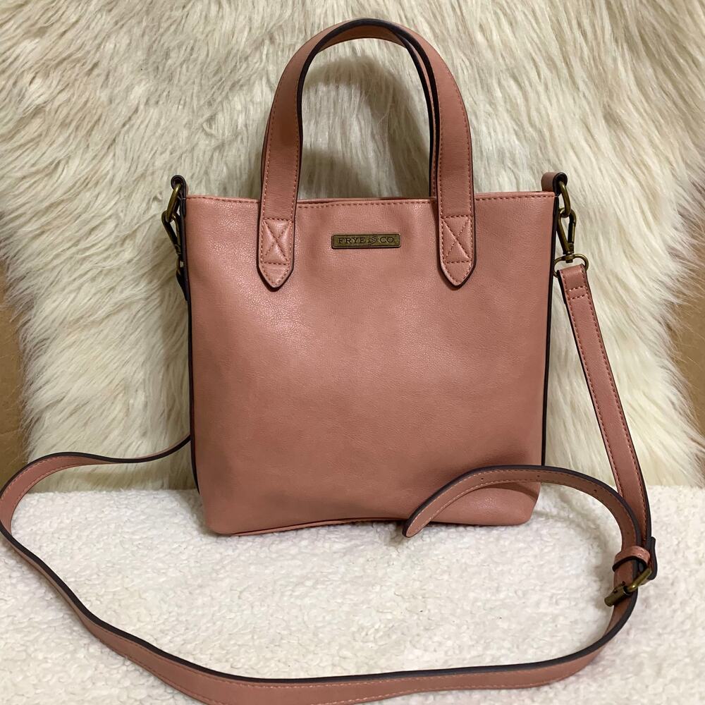 FRYE & CO Peach Salmon Faux Leather Small Tote w/XBody Strap
